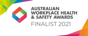 Australian Workplace Health & Safety Awards Finalist 2021 logo with colorful geometric emblem.