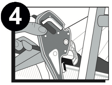 black and white graphic of a person about to use lock jaw ladder grip to clung to gutter and ladder 