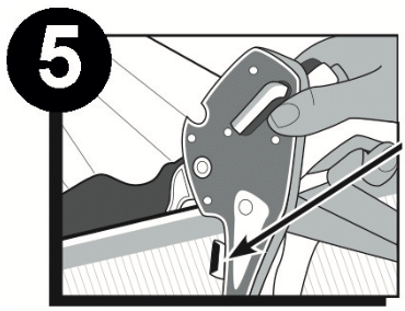 black and white graphic of a lock jaw ladder grip clung to gutter and ladder